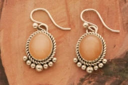 Artie Yellowhorse Genuine Apricot Moonstone Sterling Silver Earrings